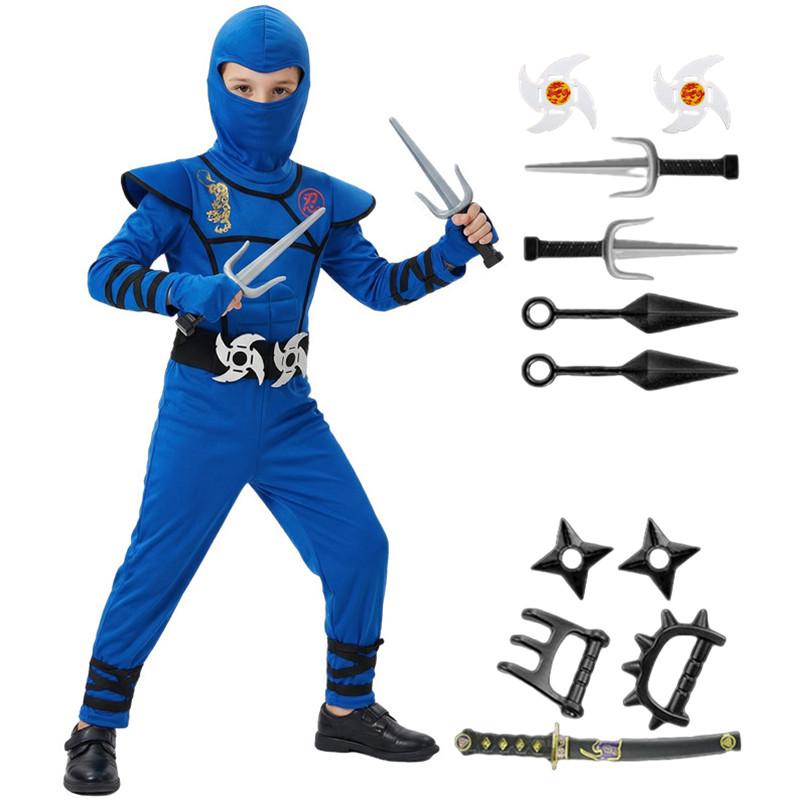 Kids Toys Set - Schwarzes und blaues Ninja-Kostüm für Kinder,